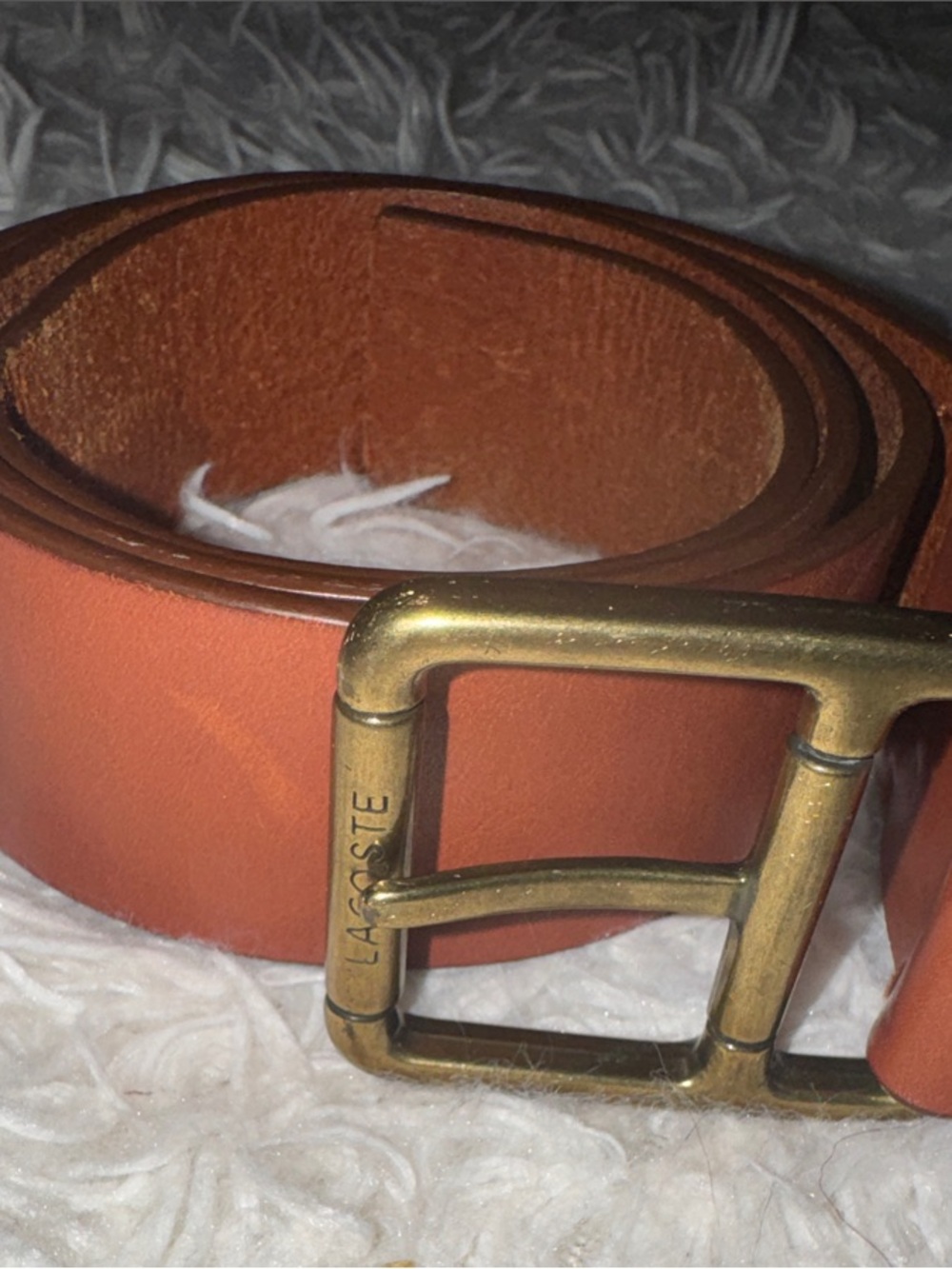 Lacoste Men's Orange Leather Belt with Brass Buckle